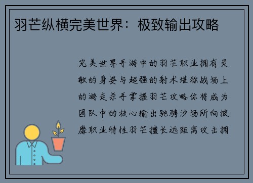 羽芒纵横完美世界：极致输出攻略